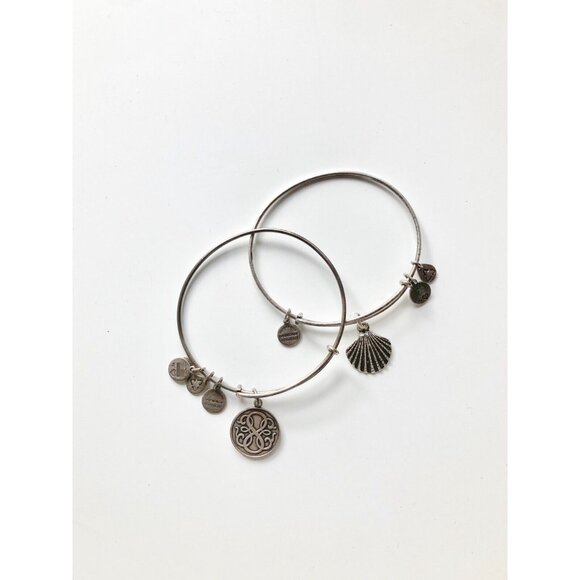 Lot of 3 ALEX & ANI Path of Life Silver & Rose Gold Charm Wire Bangle Bracelets - Picture 2 of 14